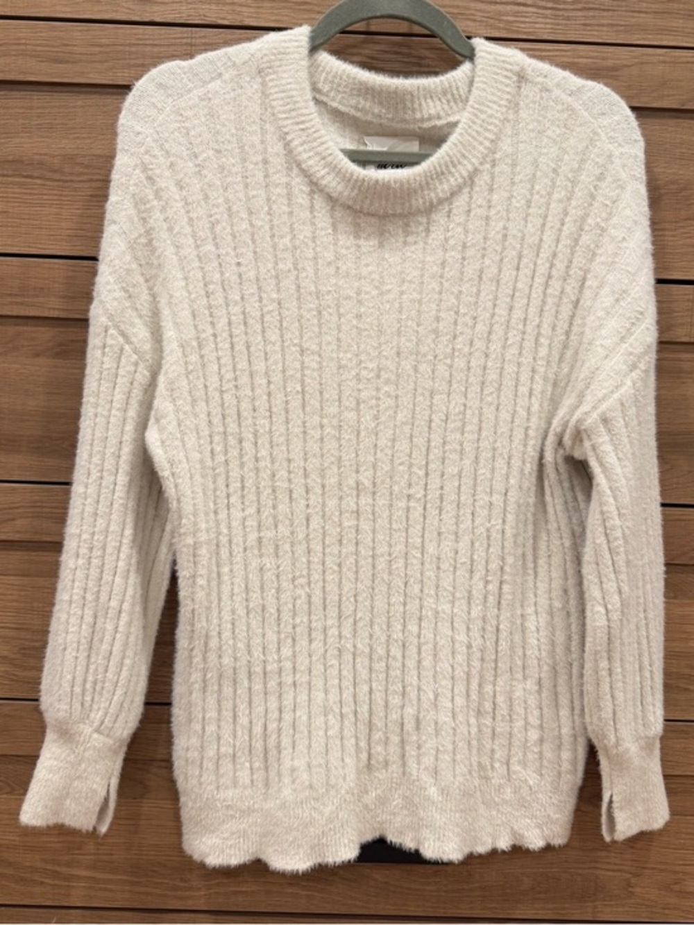 Aerie Cream Soft Cozy Fuzzy Ribbed Crewneck Knit Sweater Size XS